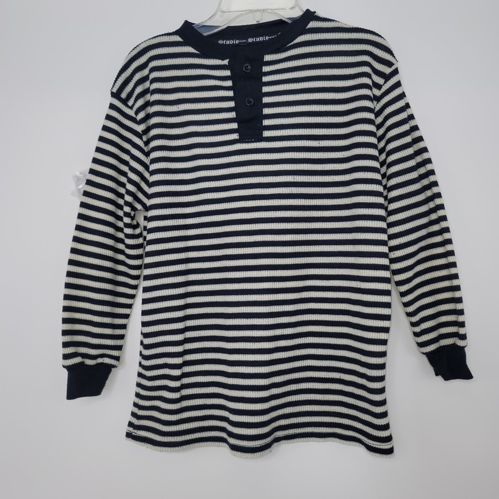 Vintage Grunge‎ Striped Long Sleeve M Ribbed Boy's Henley Shirt Y2K Preppy Knit